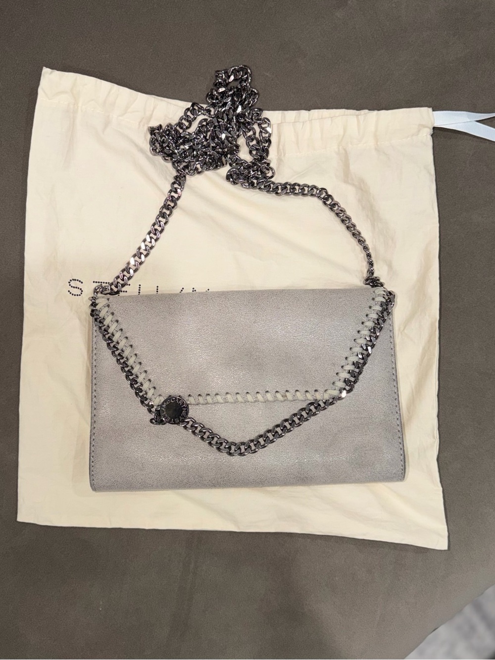 Stella McCartney Silver-Gray Faux-Leather Chain Crossbody Bag